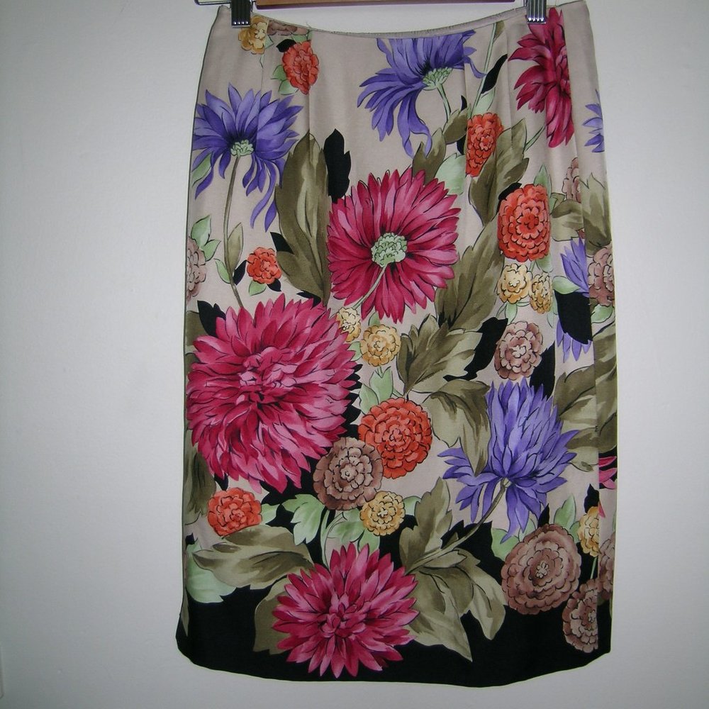 TALBOTS Women's Silk Wool Pencil Skirt Floral